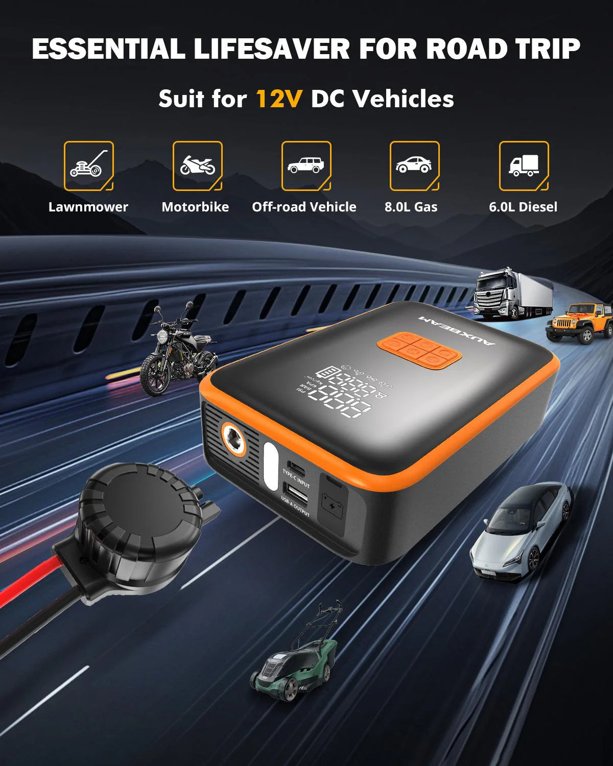 πAJ3500 Series 3500A Jump Starter with Air Compressor 120PSI Tire Inflator For 8L Gas/ 6L Diesel Engine