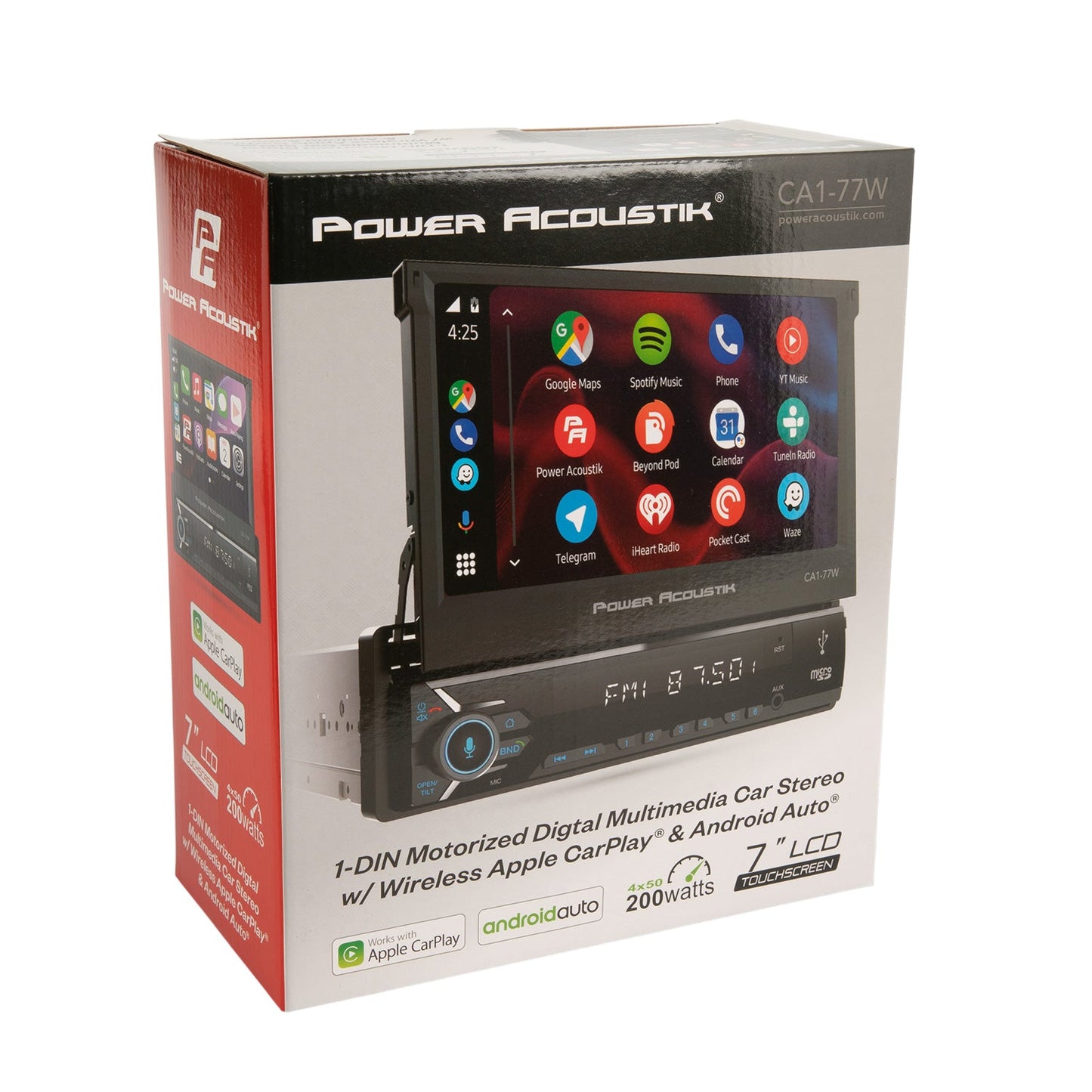 POWER ACOUSTIK SINGLE DIN 7" FLIP OUT WITH WIRELESS APPLE CARPLAY AND ANDROID AUTO