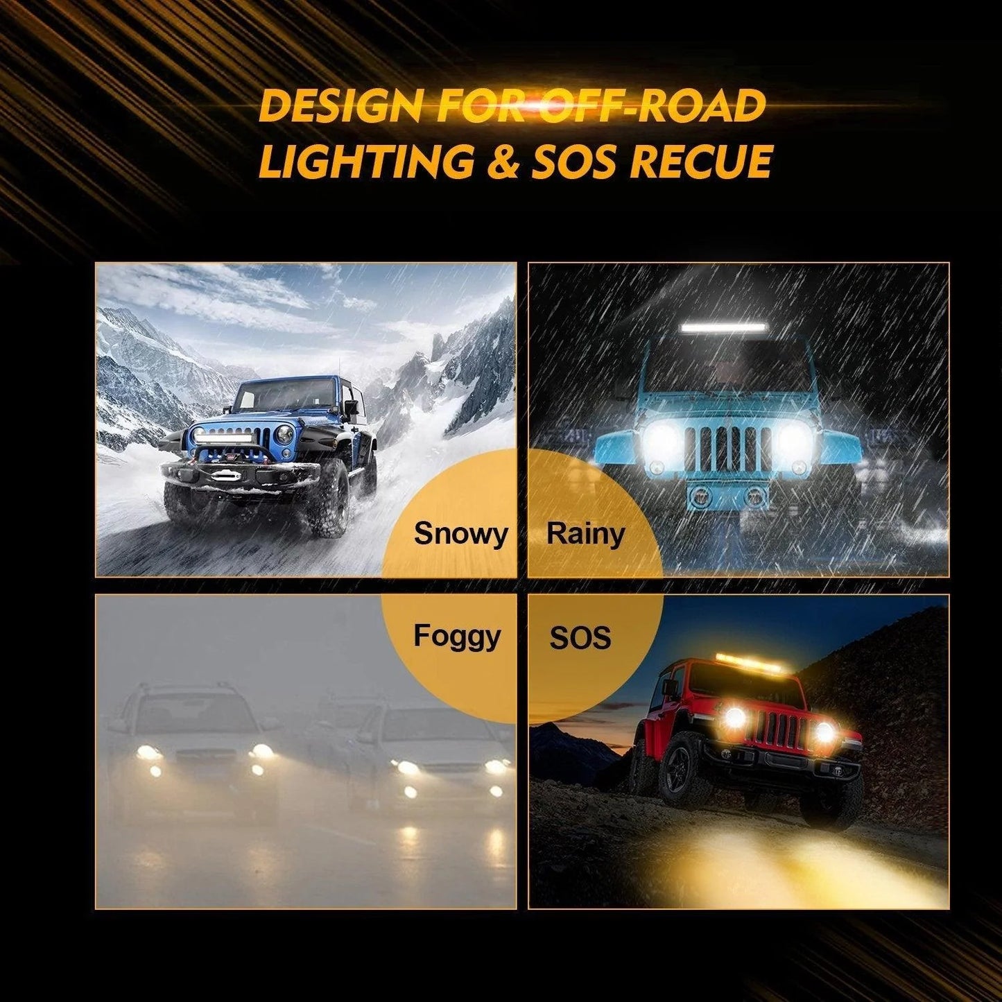 🔦 7" White & Amber LED Light Bar – 6 Modes with Switch (Pair)