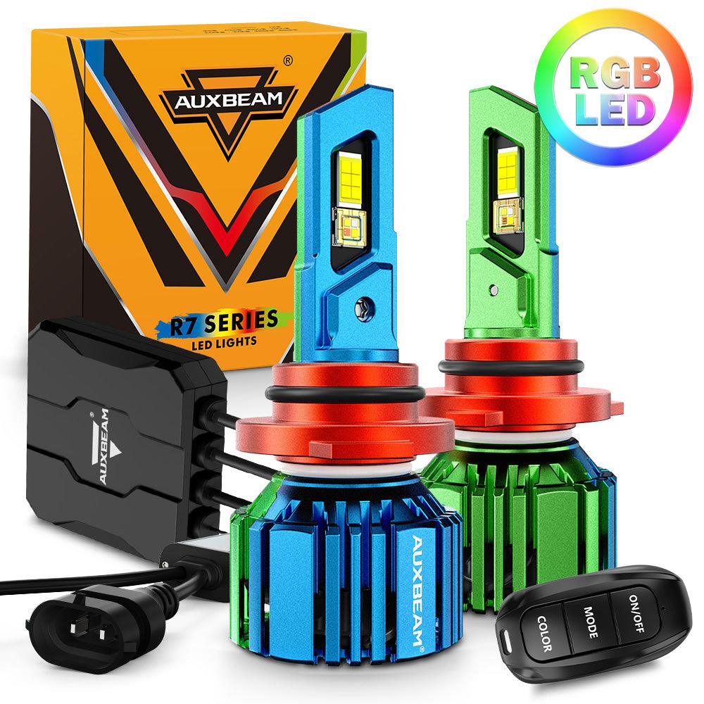🆕9006/HB4 RGB LED Headlight Bulbs/DRL/Fog Light R7 Series 70W 25000LM 6500K Cool White + RGB Remote Control | 2 Bulbs