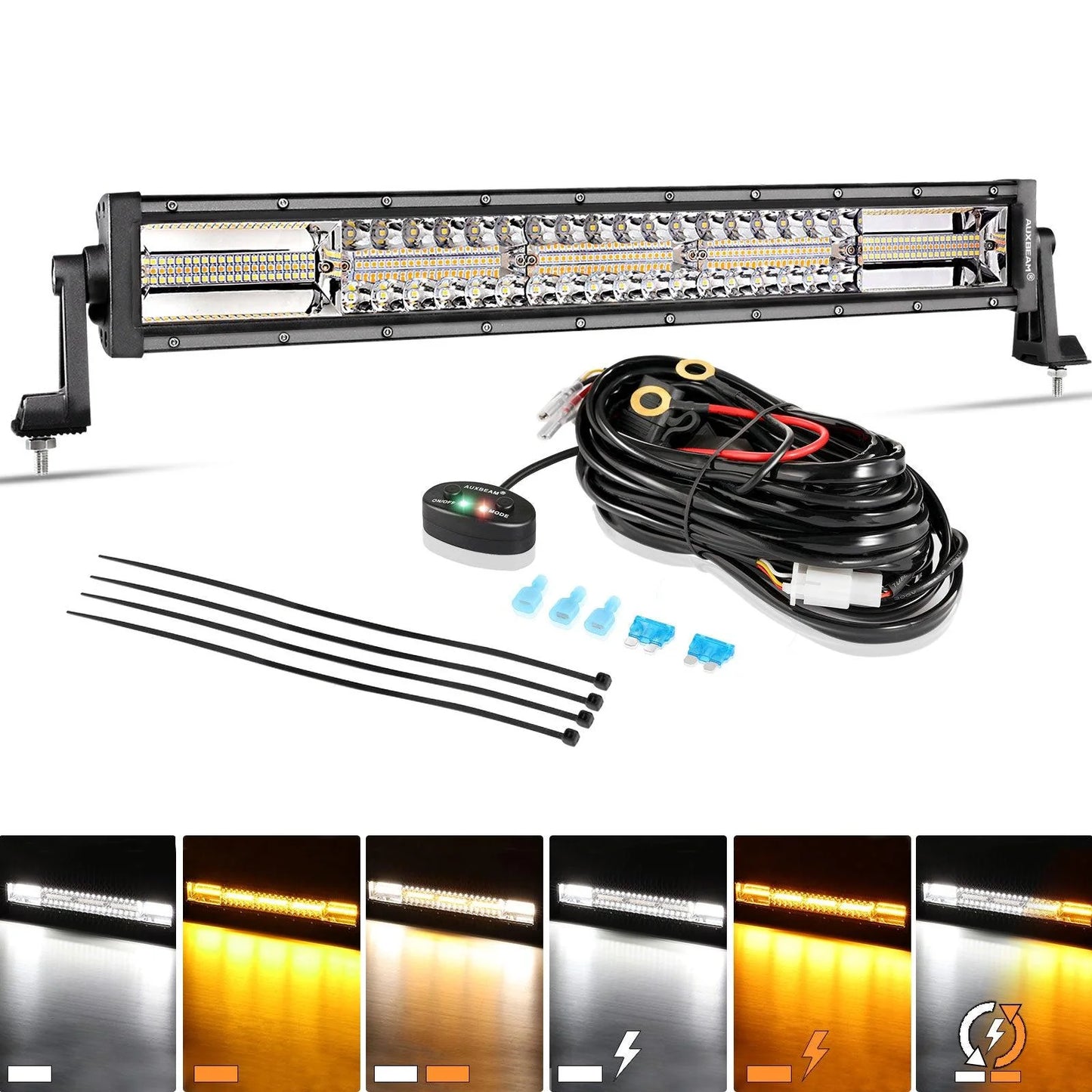 ⚡ 22" White & Amber LED Light Bar – 6 Modes with Switch