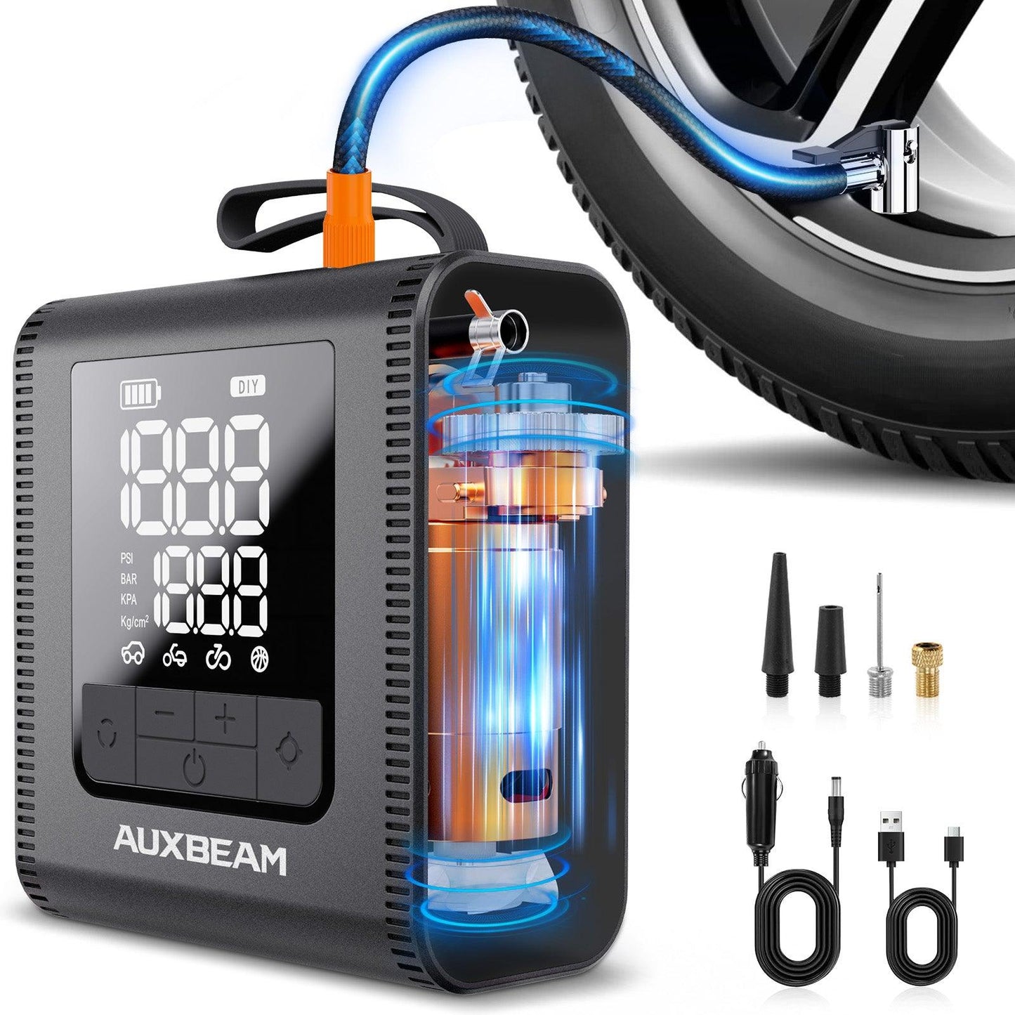 🆕Model-H4 PRO 19mm Cylinder Portable Car Tire Inflator Air Compressor Pump for Pickup Truck Car Motorcycle Bike Ball