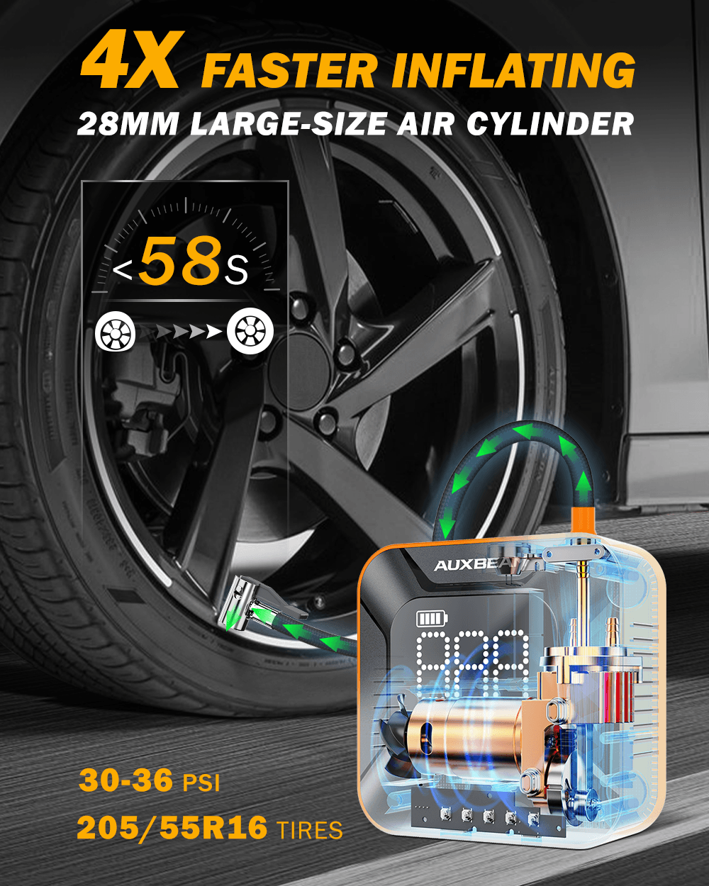 Model-H6 28mm Cylinder Portable Car Tire Inflator Air Compressor Pump for Pickup Truck Car Motorcycle Bike Ball