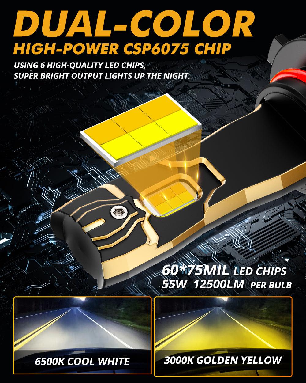 High Power & Brightness GX Bi-Color Series 25000LM 110W LED Headlight Bulbs Dual Color Switchback