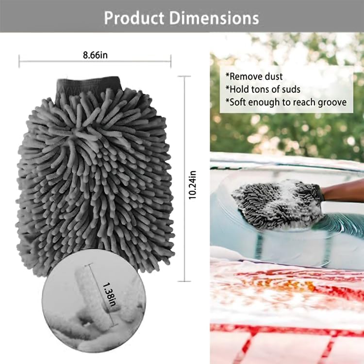 WASH&WHIPS Chenille Premium Scratch-Free Microfiber Lint-Free Blue Wash Mitt 8" x 10"in & Black Pitstop Particle Interceptor