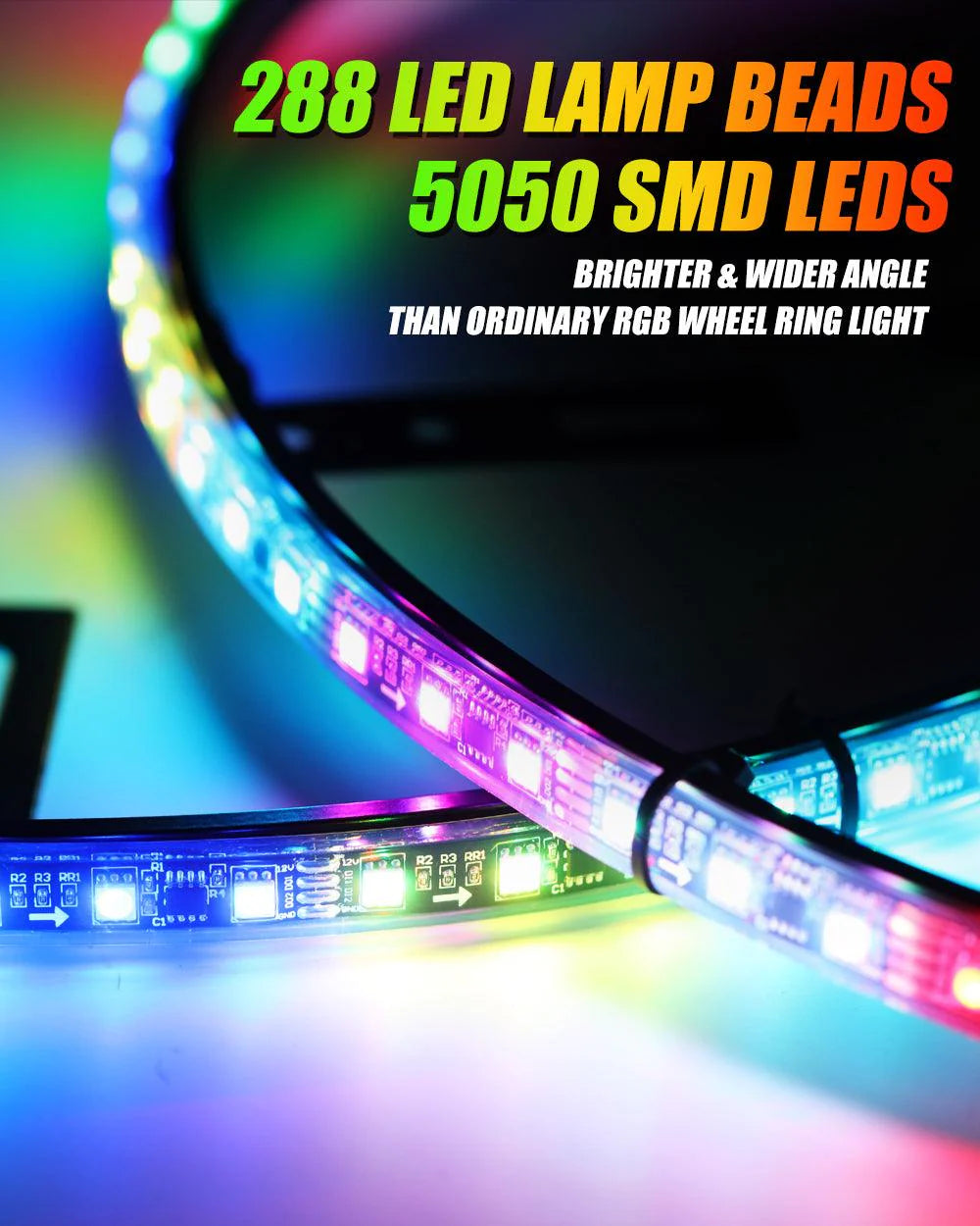Color LED Wheel Ring Lights – 4pc Set with Remote & App