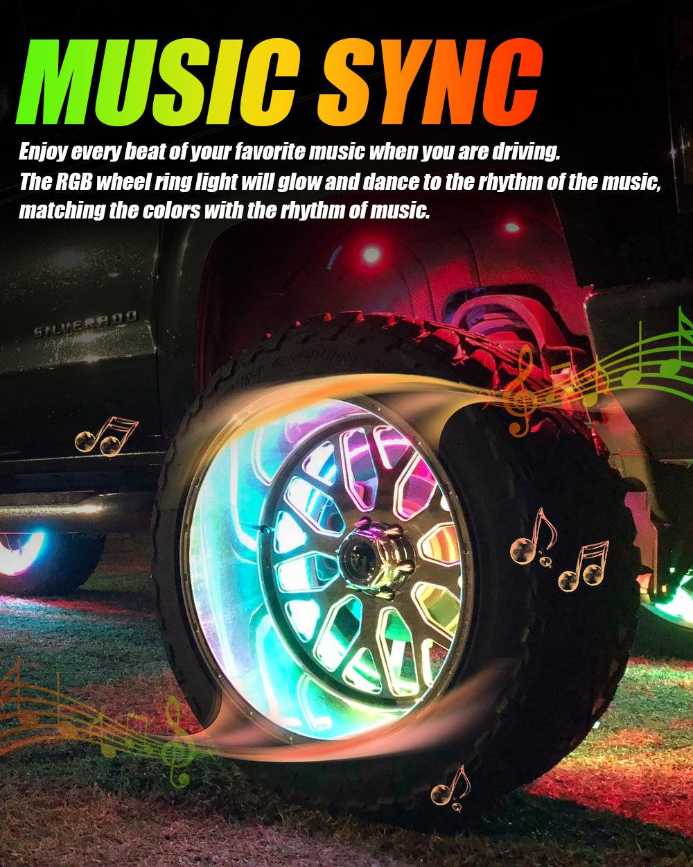Color LED Wheel Ring Lights – 4pc Set with Remote & App