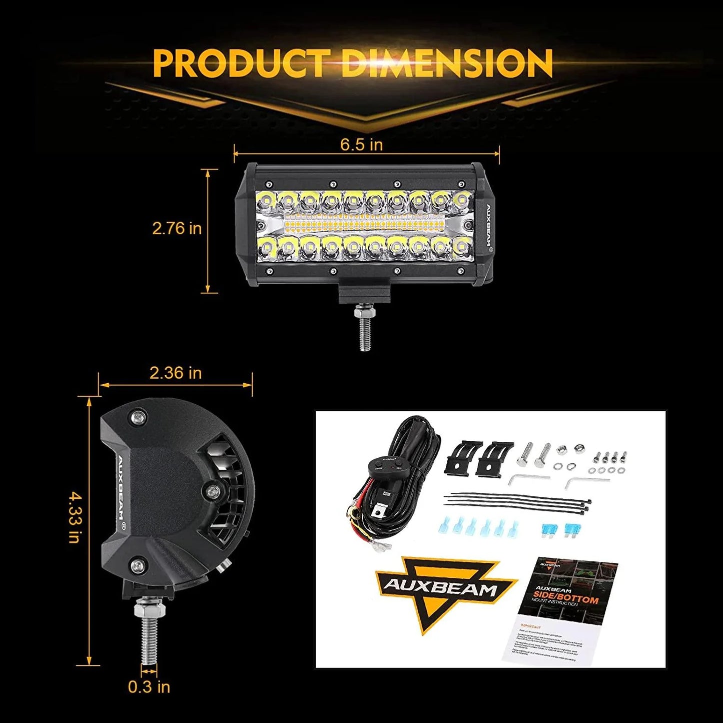 🔦 7" White &amp; Amber LED Light Bar – 6 Modes with Switch (Pair)
