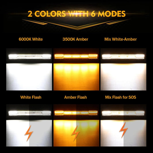⚡ 22" White &amp; Amber LED Light Bar – 6 Modes with Switch