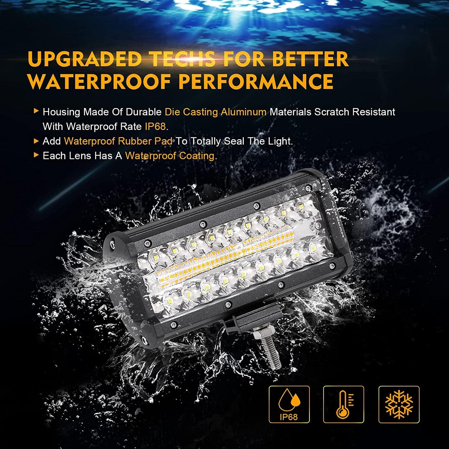 🔦 7" White &amp; Amber LED Light Bar – 6 Modes with Switch (Pair)