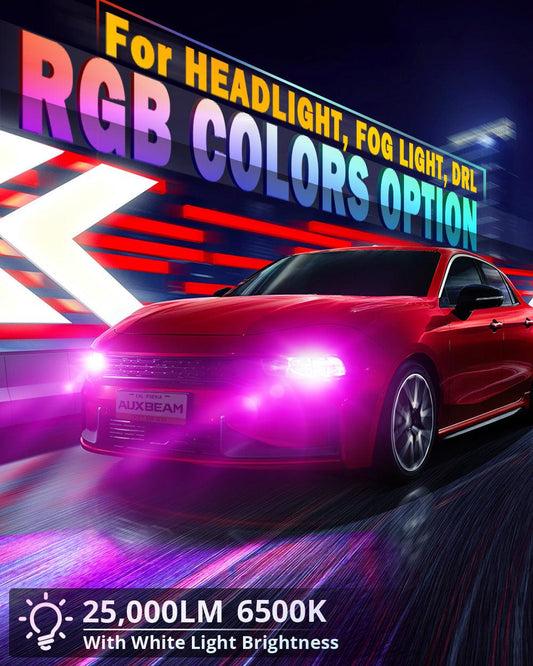 🆕H4/9003 RGB LED Headlight Bulbs/DRL/Fog Light R7 Series 70W 25000LM 6500K Cool White + RGB Remote Control | 2 Bulbs