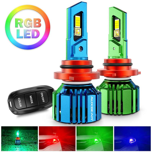 🆕9006/HB4 RGB LED Headlight Bulbs/DRL/Fog Light R7 Series 70W 25000LM 6500K Cool White + RGB Remote Control | 2 Bulbs